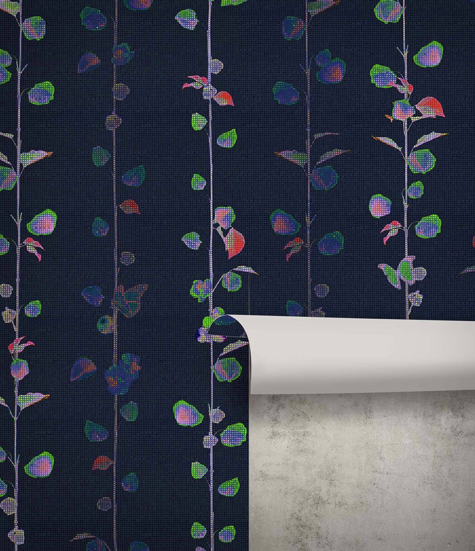 Dark Navy Floral Wallpaper Bold Floral Removable Wallpaper Etsy