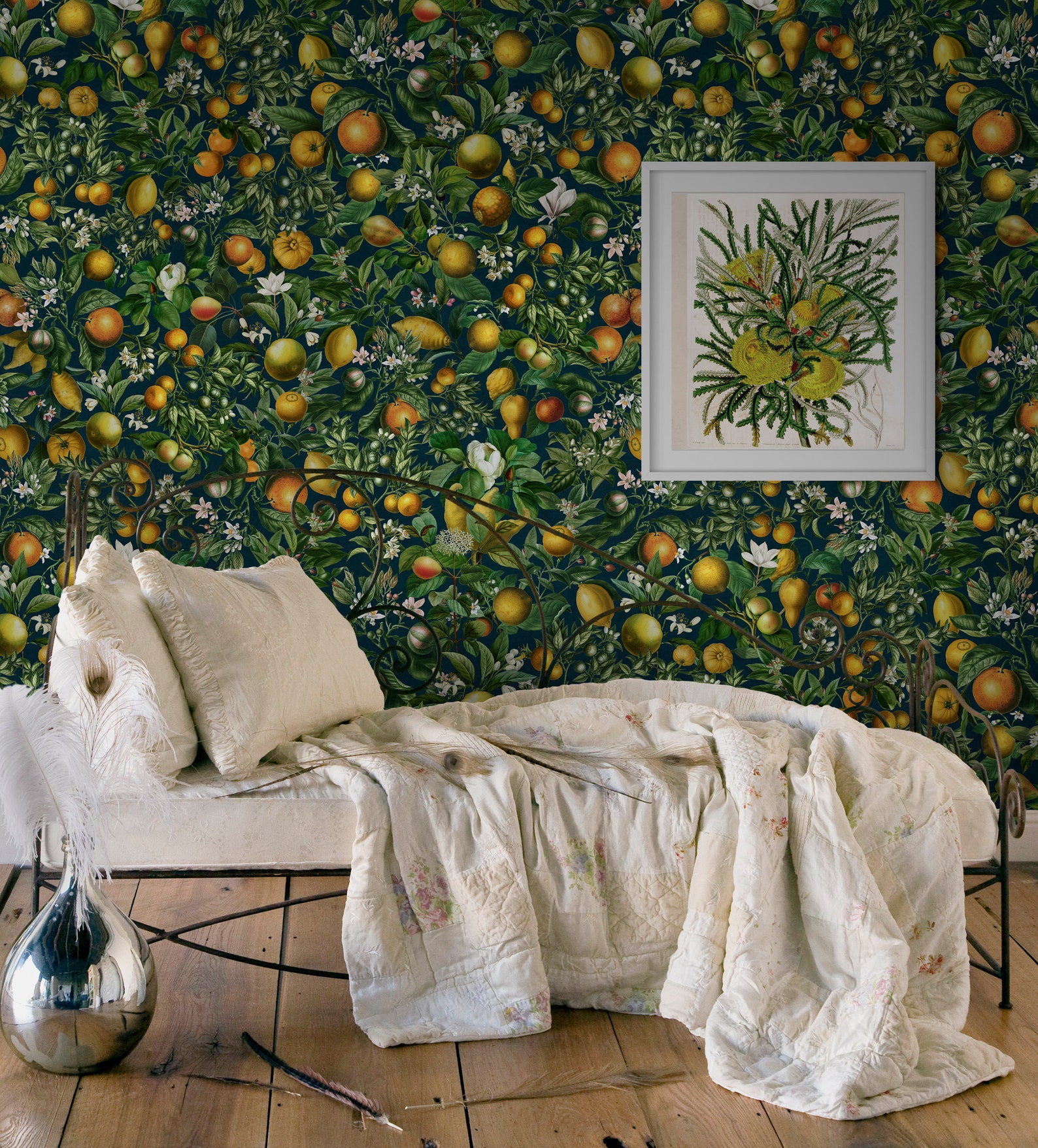 Blush Citrus Garden Wallpaper Dark Botanical Wallpaper With - Etsy