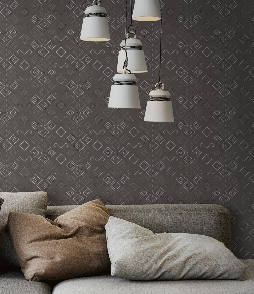 Dark Grey Masculine Wallpaper, Minimalist Aztec Wallpaper, 60s Cottage