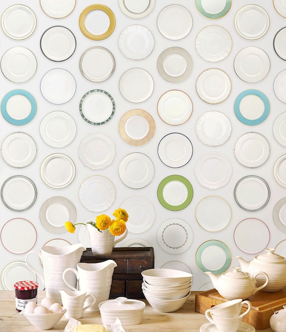 Geometric Wallpaper Kitchen Dining Plates Temporary Wallpaper Etsy