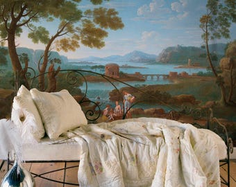 Vintage French Pastoral Wallpaper Mural, Peel and Stick River Wall Mural