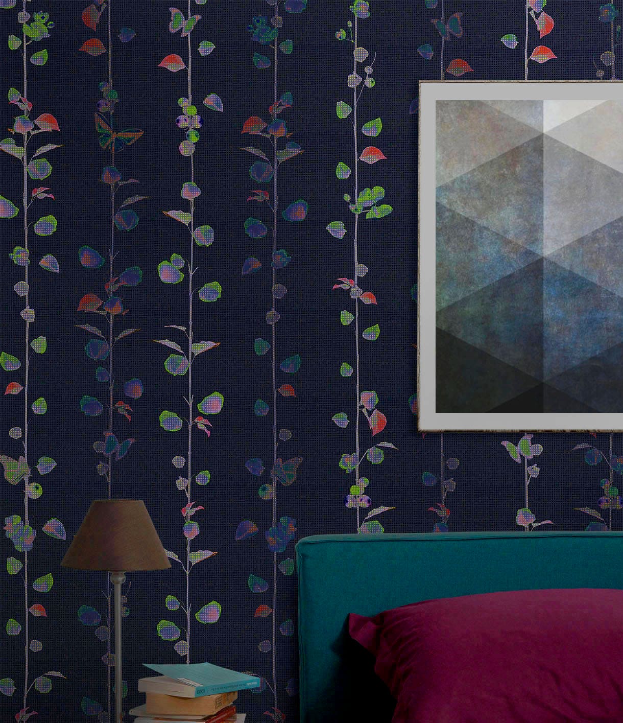 Dark Navy Floral Wallpaper Bold Floral Removable Wallpaper | Etsy