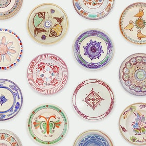 Boho Colorful Plates Cottage Wallpaper, Pastoral Dining Wallpaper with Rustic Plates, Unique Vintage Cottagecore Home Decor image 3