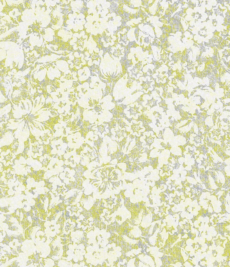 K&ouml;nnte beinhalten: Ein nahtloses Muster mit einem wei&szlig;en floralen Design auf hellgr&uuml;nem Hintergrund. Die Blumen sind stilisiert und haben einen Vintage-Look.