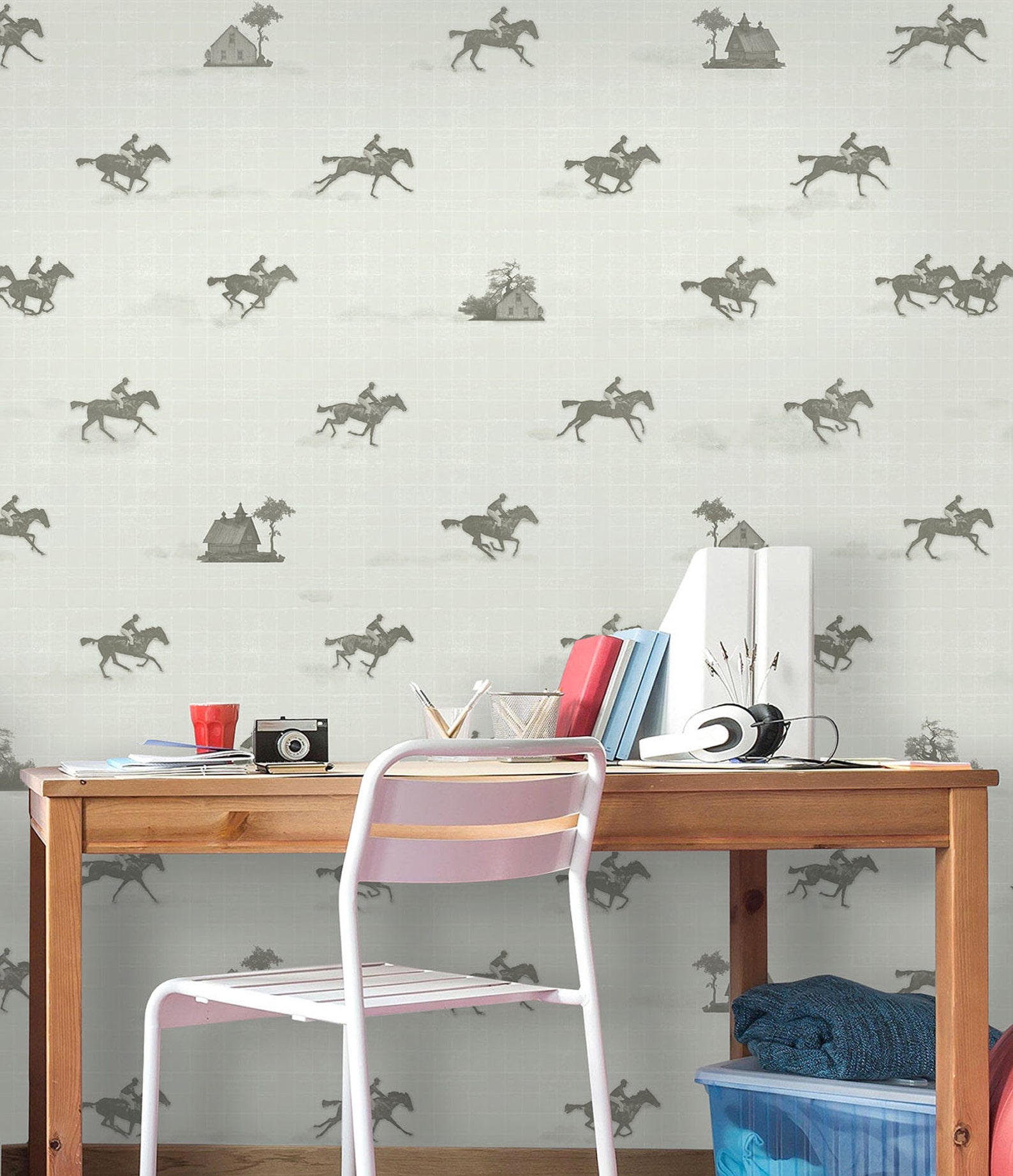 Horses Toile Wallpaper Decor Horses Wall Mural Adhesive - Etsy