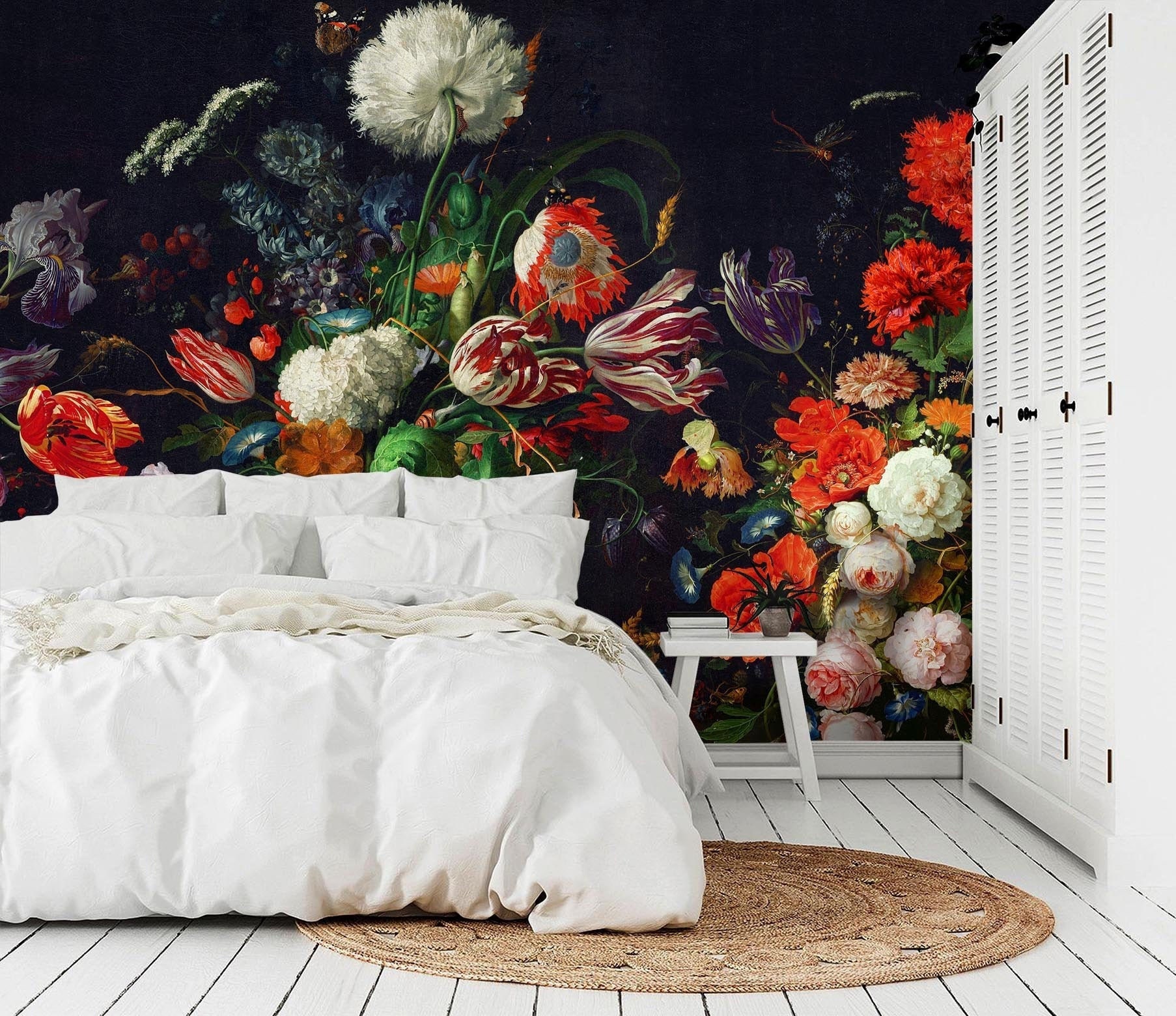 French Floral Peel and Stick Wallpaper Bold Dark Floral Wall Etsy