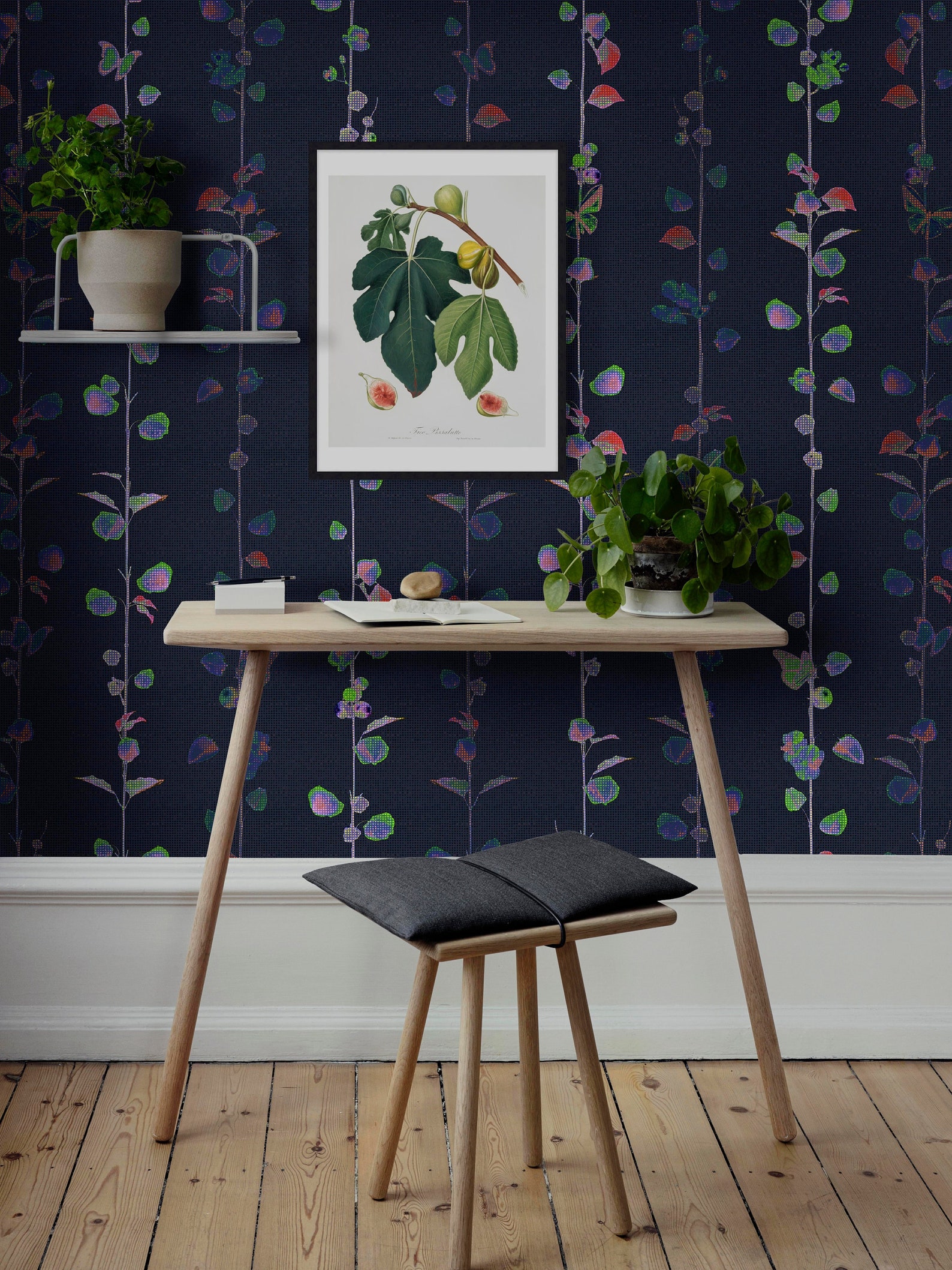 Dark Navy Floral Wallpaper Bold Floral Removable Wallpaper Etsy