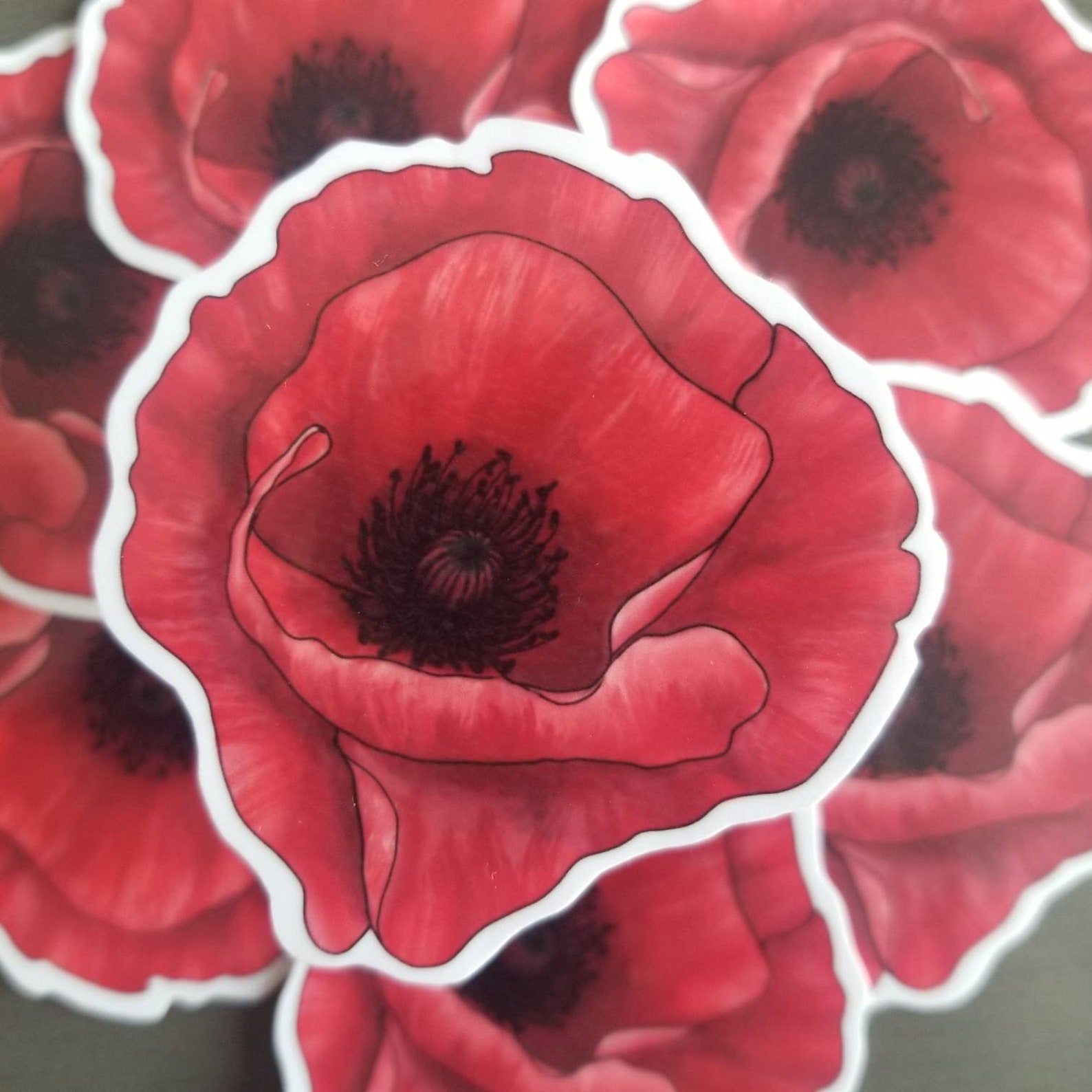 Poppy sticker red flower vinyl coated waterproof scratch Etsy