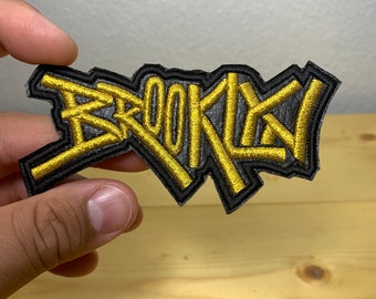 Embroidered Brooklyn Patch: Graffiti Style Faux Leather