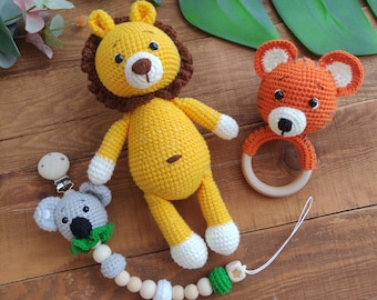 Safari Newborn Set Amigurumi Crochet Toy 28cm" | Organic Cotton Stuffed Plush Animal | Safe Baby Gift for Girls and Boys 3 Mth to 3 Yrs Old