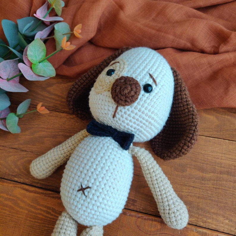Puppy Newborn Amigurumi Crochet Toy 35cm Organic Cotton Stuffed Plush Animal Safe Baby Gift for Girls and Boys 3 Mth to 3 Yrs Old image 2