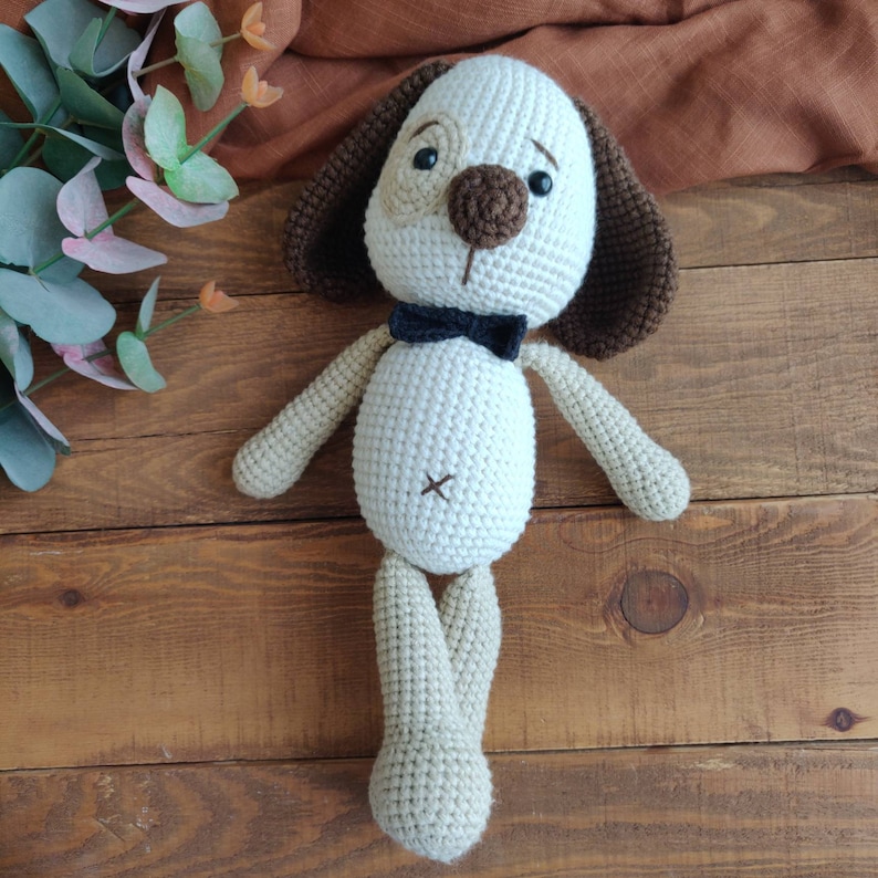 Puppy Newborn Amigurumi Crochet Toy 35cm Organic Cotton Stuffed Plush Animal Safe Baby Gift for Girls and Boys 3 Mth to 3 Yrs Old imagem 1