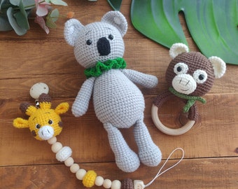 Safari Newborn Set Amigurumi Crochet Toy 28cm" | Organic Cotton Stuffed Plush Animal | Safe Baby Gift for Girls and Boys 3 Mth to 3 Yrs Old