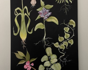One of a kind original oil painting of various plants