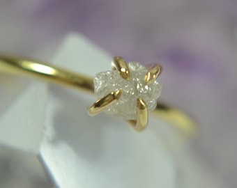 Raw Diamond Ring - Sterling Silver & 14k Gold Fill - Alternative Engagement Ring - Gifts for Her