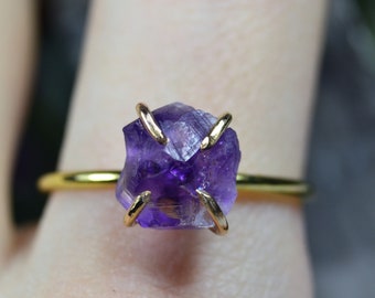 Raw Amethyst Ring - Sterling Silver & 14k Gold Fill