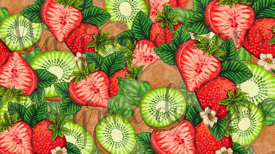 Custom Strawberry Kiwi Fruits Desktop Background | Etsy