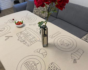 Anpassad bordsduk Handbroderad födelsedagsduk Bordsduk med logotyp Linneduk Bondgårdsduk Inflyttningspresent