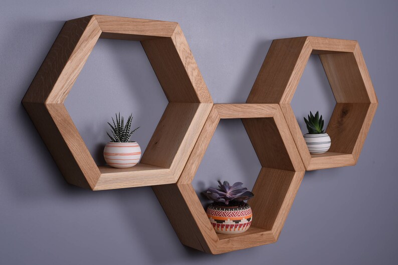 Chunky Oak Floating Hexagon Shelf Oak Shelving Fiddes Tints Etsy UK