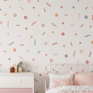 Pastell Gekritzel Wandaufkleber, Kinder-Schlafzimmer-Muster, Geometrische Form Aufkleber, Kinderzimmer Dekor, abnehmbares Wandbild, Polka Dot Abziehbilder
