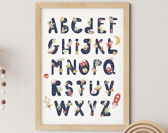 Weltraum Alphabet Kinderzimmer Druck: A-Z Astronaut Kids Room Art
