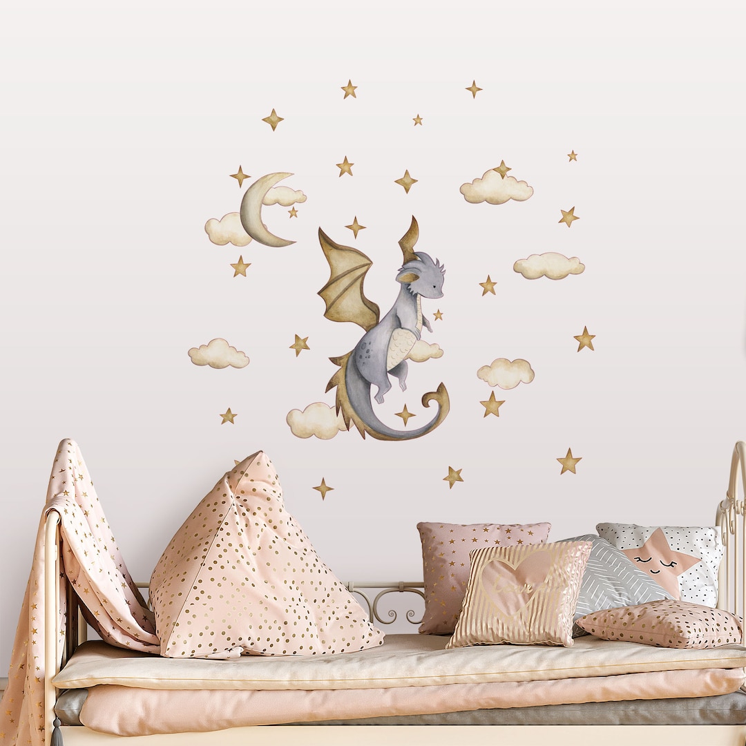 Watercolor Dragon Nursery Wall Decals: Fantasy Peel & Stick Stickers - Etsy