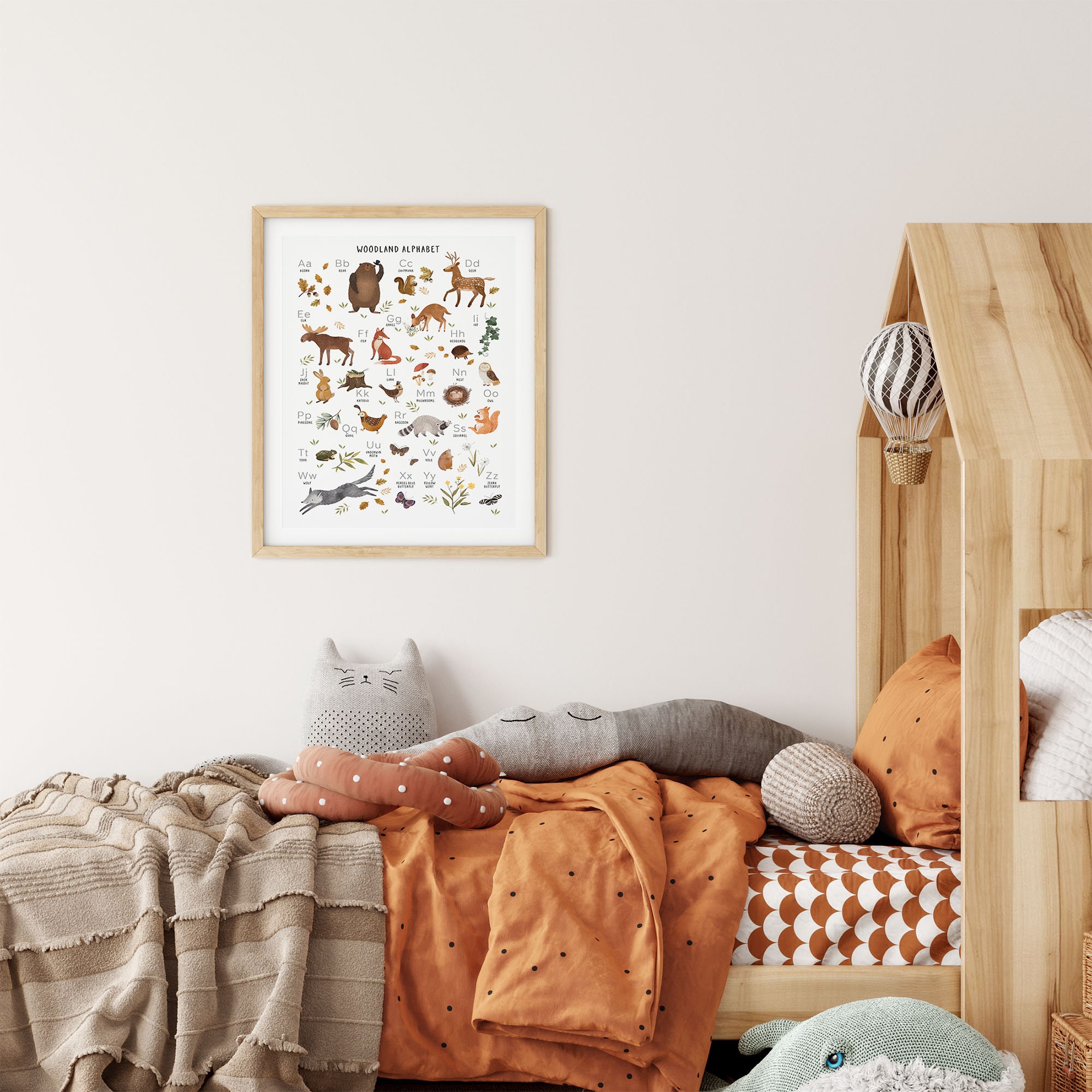 Woodland Alphabet Nursery Print, Forest A-Z Animals Kids Room Wall Art ...