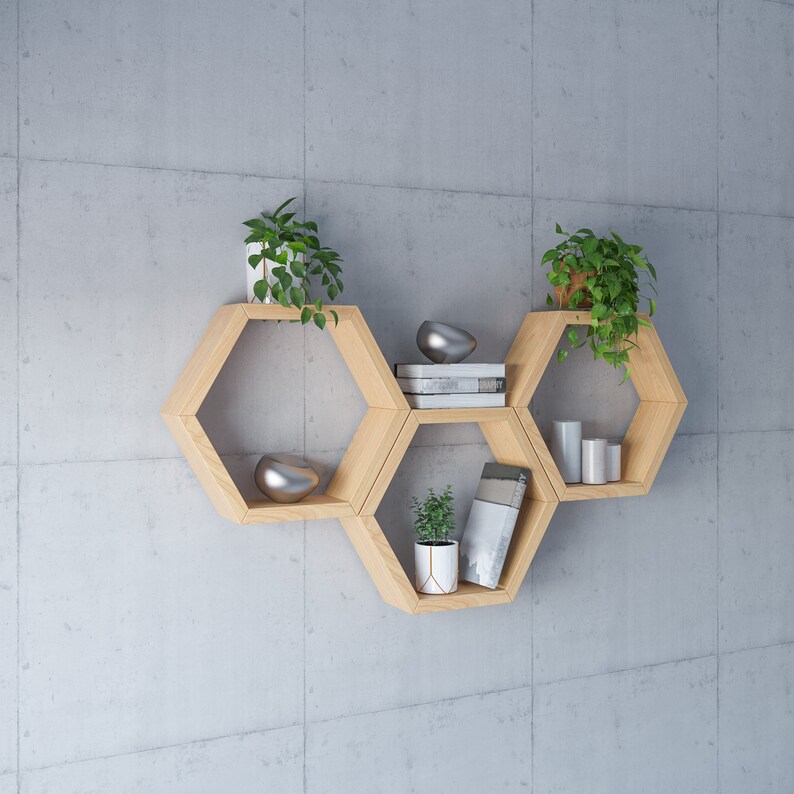 Chunky Oak Floating Hexagon Shelf Oak Shelving Fiddes Tints Etsy UK