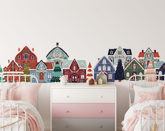 Christmas House Wall Stickers: Festive Nursery Decor, Removable Decals
