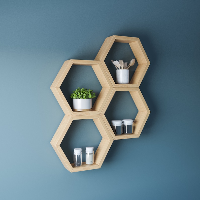 Chunky Oak Floating Hexagon Shelf Oak Shelving Fiddes Tints Etsy UK