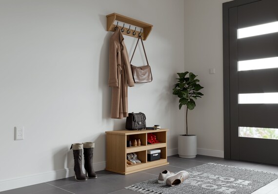 oak coat and shoe rack