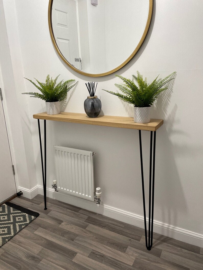 Oak Hallway Console Table Hairpin Legs Vintage Etsy
