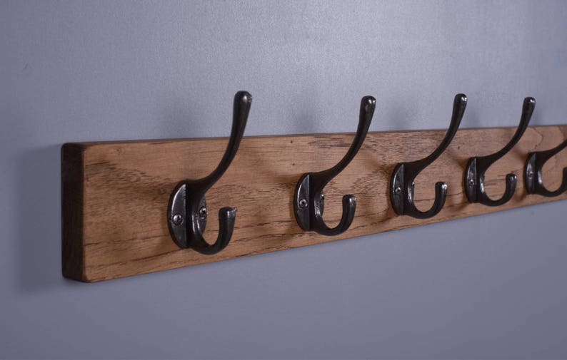 Oak Coat Rack Entryway Coat Hooks Cast Iron Hooks Inc Etsy