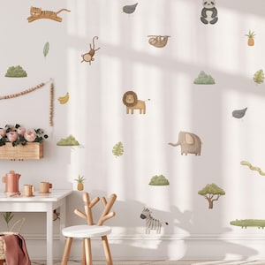 Safari Tier Wandaufkleber, Kinderzimmer Dekor, Abziehbilder, Polka Dot Wandaufkleber, Löwe, Zebra, Giraffe, Elefant