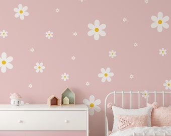 Daisy Stickers, Flower Decals, Nursery Decor, Removable Wall Decals, Polka Dot Decals, Peel & Stick