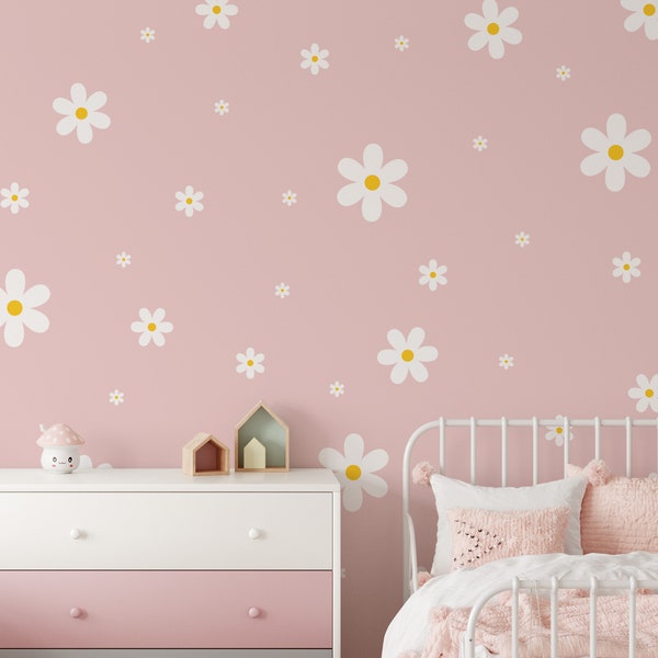 Stickers marguerites, Stickers fleurs, décoration de chambre d'enfant, Stickers muraux amovibles, Stickers pois, peel & stick