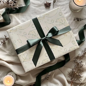 Carta da regalo natalizia con orsi polari, carta da regalo ecologica, 100% riciclabile, carta da regalo di Natale sostenibile e di lusso.