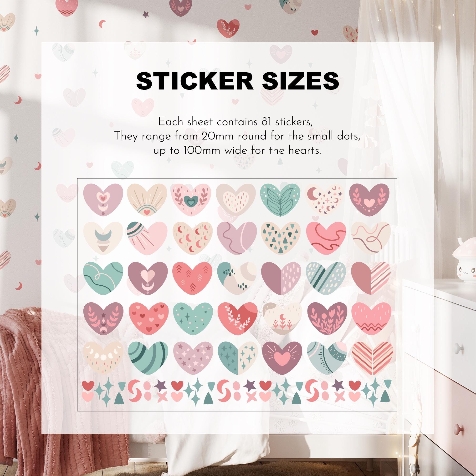 Boho Hearts Wall Decals: Removable Nursery Decor Stickers (81 Pack) - Etsy