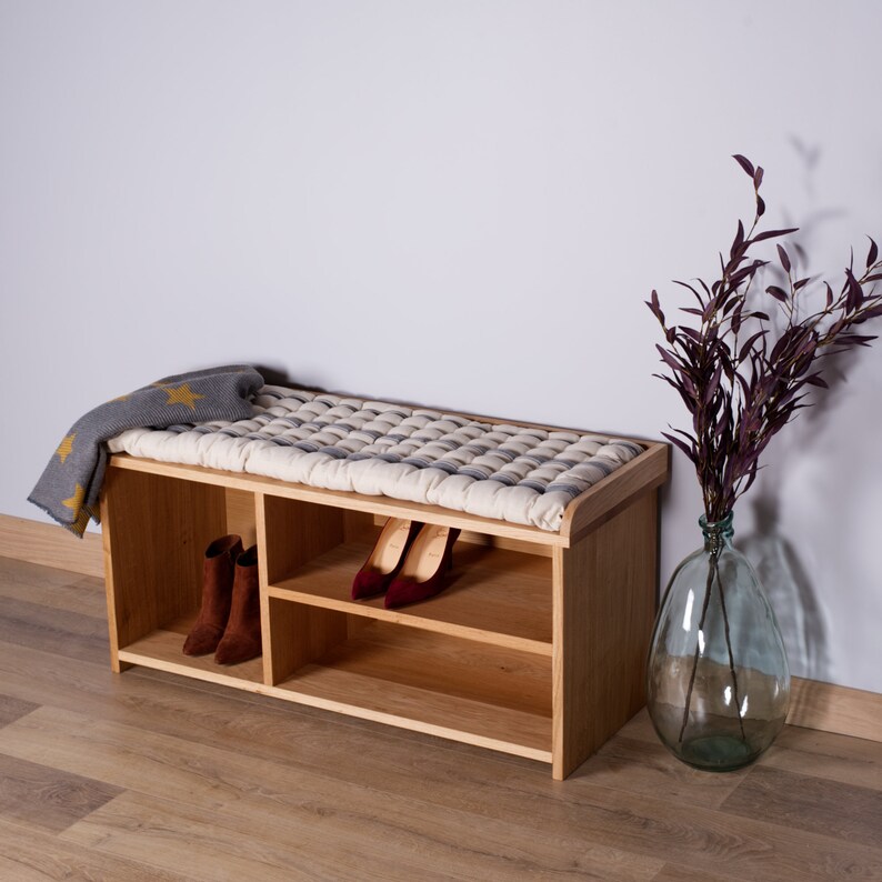 Oak Boot Bench With Cushion Hallway / Entryway Storage Shoe Etsy