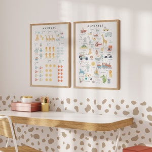 Impresión de números y alfabeto para guardería, arte de pared de aprendizaje para habitación de niños, póster enmarcado.