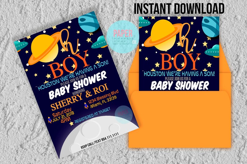 Space Baby Shower Invitation Space Baby Shower Outer Space Theme Baby Boy It S A Boy Rocketship Galaxy