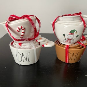 Rae Dunn Christmas Snowman and Peppermint, Gingerbread Measuring Cups-Click on the Drop Down Menu and Select image 1