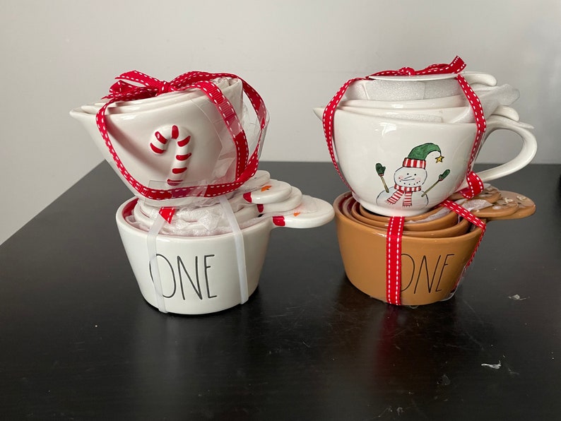 Rae Dunn Christmas Snowman and Peppermint, Gingerbread Measuring Cups-Click on the Drop Down Menu and Select image 1