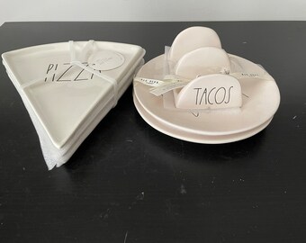 Rae Dunn PIZZA Slice Pie- Set of 3, 8”Plates & Taco Holder Set-Click on the Drop Down Menu and Select