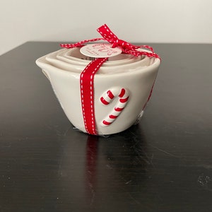 Rae Dunn Christmas Snowman and Peppermint, Gingerbread Measuring Cups-Click on the Drop Down Menu and Select Candy Cane MC