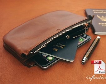 Leder Clutch Schnittmuster (PDF-Dateien): Doppelte Taschen-Reißverschluss-Clutch (mit Anleitung)