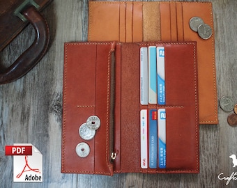 Leather Wallet Pattern (PDF Files): Long Leather Wallet With Zipper Pocket (with how to guide)