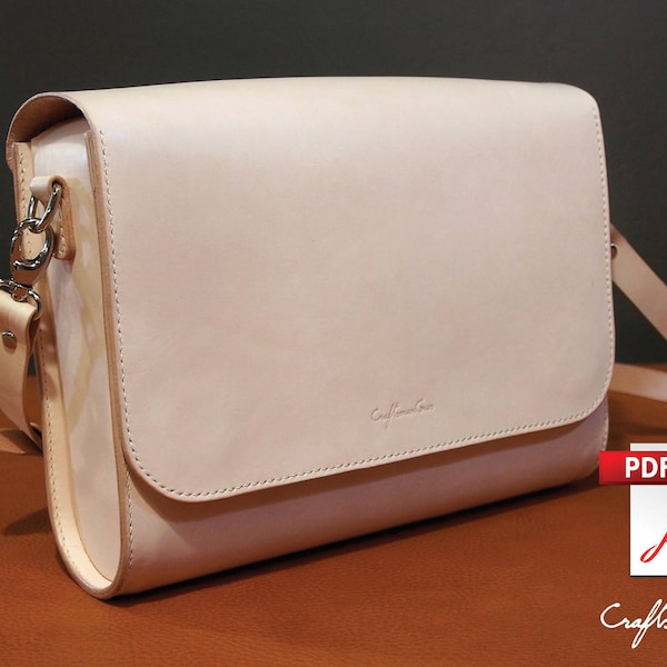 Patrón para bolso de cuero (archivos PDF): Bolso bandolera mediano tipo barril (con guía de instrucciones)