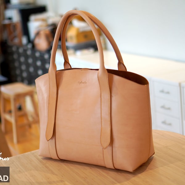 Patrón de bolso de cuero (archivos PDF) Patrón de bolso Bridge Tote (con guía práctica de VDO)