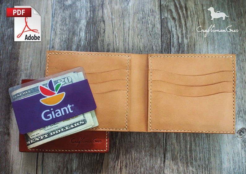 Leather Wallet Pattern PDF Files: Bifold Wallet Fit Euro bills with how to guide image 5